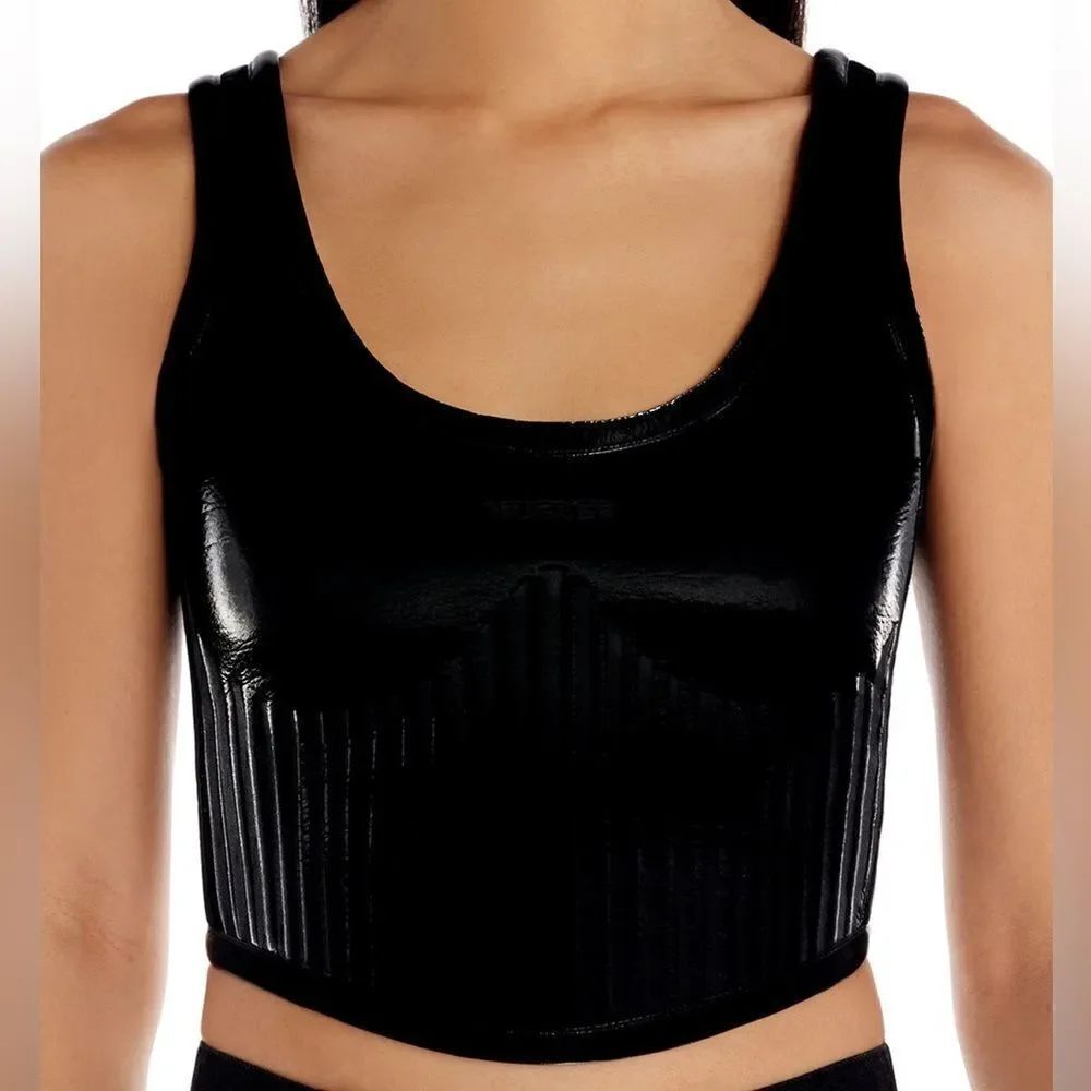 Mugler Glossy Embossed Bonded Jersey Crop Top in Black Size 8 NWT $760